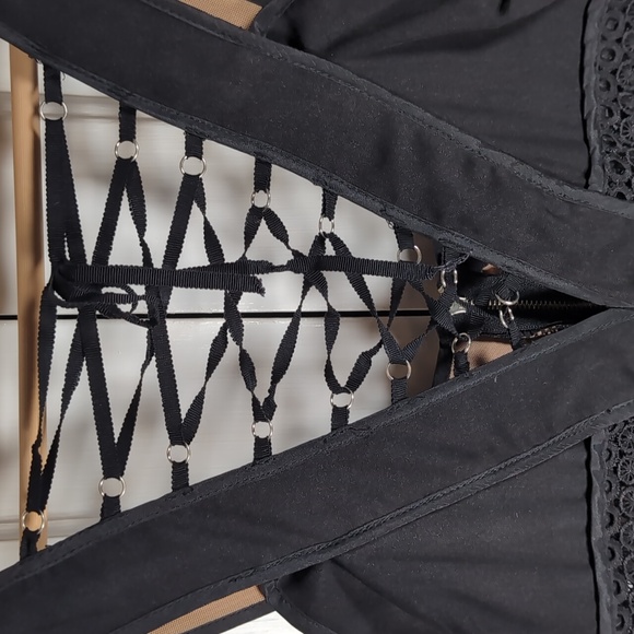 Self-Portrait Black Lace-Up Tiered Mini Dress - Picture 5 of 6